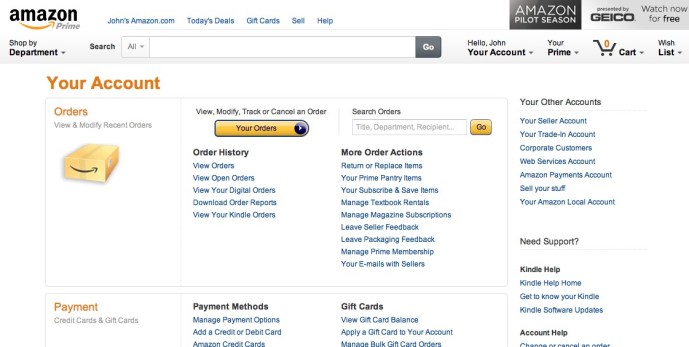 Amazon %22Your Account%22 Page